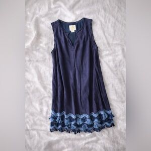 NWT $168 Anthroplogie Maeve Festivity Swing Fringe Hem Mini Dress Blue, 8